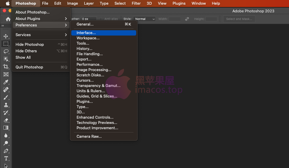 Adobe Photoshop 2023 for Mac 系统中文语言设置方式,无中文语言选择项解决办法,PS2023英文版如何设置成中文版，Photoshop2023如何汉化